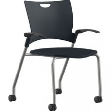 9 to 5 Seating Bella Fixed Arms Mobile Stack Chair - Black Thermoplastic Seat - Black Thermoplastic Back - Powder Coated, Silver Frame - Four-legged Base - 1 Each