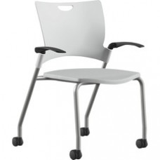 9 to 5 Seating Bella Fixed Arms Mobile Stack Chair - White Thermoplastic Seat - White Thermoplastic Back - Powder Coated, Silver Frame - Four-legged Base - 1 Each