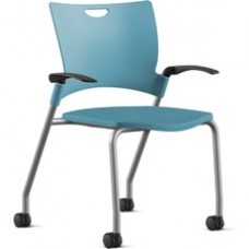 9 to 5 Seating Bella Fixed Arms Mobile Stack Chair - Blue Thermoplastic Seat - Blue Thermoplastic Back - Powder Coated, Silver Frame - Four-legged Base - 1 Each