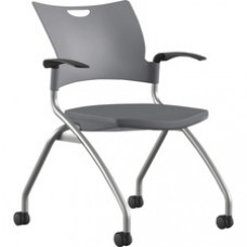 9 to 5 Seating Bella Fixed Arms Mobile Nesting Chair - Dove Thermoplastic Seat - Dove Gray Thermoplastic Back - Silver, Powder Coated Frame - Four-legged Base - 1 Each