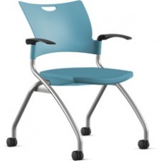 9 to 5 Seating Bella Fixed Arms Mobile Nesting Chair - Blue Thermoplastic Seat - Blue Thermoplastic Back - Silver, Powder Coated Frame - Four-legged Base - 1 Each