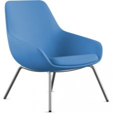9 to 5 Seating 4-leg Lilly Lounge Chair - Blue Fabric, Foam Seat - Blue Fabric, Foam Back - Silver Frame - Four-legged Base - 1 Each