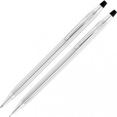 Cross Lustrous Ballpoint Pen/Pencil Sets - Conical Pen Point Style - 0.7 mm Lead Size - Refillable - Chrome Ink - Chrome Metal Barrel - 2 / Set
