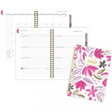 At-A-Glance Badge Pocket Planner - Pocket Size - Monthly - 24 Month - January 2023 - December 2024 - 1 Month Double Page Layout - White Sheet - Stapled - Gold, Multi - Paper - Pink, Purple, Green, Gray - 0.2