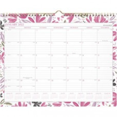 At-A-Glance Badge Floral Monthly Wall Calendar - Monthly - 12 Month - January - December - 1 Month Single Page Layout - Twin Wire - Multi, Floral, Pink, Purple, Green, Gray, Gold - Paper - 15