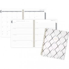At-A-Glance Cambridge Makenzie Planner - Monthly, Weekly - 12 Month - January 2022 - December 2022 - 1 Week, 1 Month Double Page Layout - Twin Wire - Multi, Black/White, Gold - Paper, Poly - 8.5