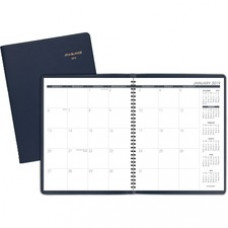 At-A-Glance Classic Monthly Planner - Monthly - January - January - 1 Month Double Page Layout - 9" x 11" Sheet Size - Wire Bound - Navy - Faux Leather - Perforated, Memo Section, Non-refillable, Address Directory, 