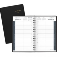 At-A-Glance Daily Appointment Book - Daily - 12 Month - January - December - 7:00 AM to 7:45 PM - Monday - Friday, 7:00 AM to 4:45 PM - Saturday - 1 Day Single Page Layout - Twin Wire - Black - Paper - Black - Ruled Daily Block, Bleed Resistant Paper