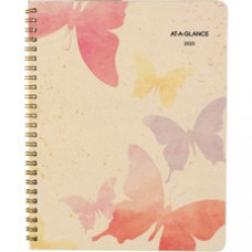 At-A-Glance Watercolors Weekly/Monthly Planner - Julian Dates - Weekly, Monthly - 1 Year - January 2024  - December 2024 - 1 Week, 1 Month Double Page Layout - 8 1/2" x 11" Beige Sheet - Wire Bound - 11" Heigh