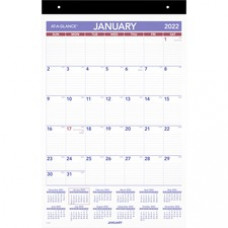 At-A-Glance Repositionable Wall Calendar - Julian Dates - Monthly - 12 Month - January - December - 1 Month Single Page Layout - White/Blue/Red Sheet - Twin Wire - Multi - 16
