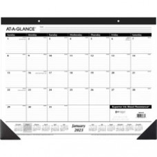 At-A-Glance Monthly Desk Pad Calendar - Julian Dates - Monthly - 1 Year - January - December - 1 Month Single Page Layout - 22" x 17" Sheet Size - 2.87" x 2.37" Block - Desk Pad - Black, White - Paper, Vinyl - Notepad - 1 Each