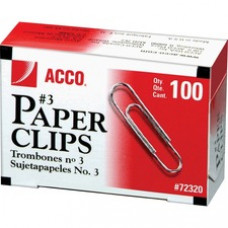ACCO® Economy #3 Paper Clips, Smooth Finish, 15/16, 100/Box - No. 3 - 0.9" Length - 10 Sheet Capacity - Galvanized, Corrosion Resistant - 1000 / Pack - Silver - Metal, Zinc Plated
