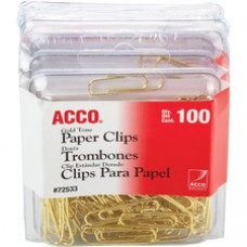 Acco Gold Tone Paper Clips - Regular - No. 2 - 10 Sheet Capacity - for Office, Home, School, Document, Paper - Sturdy, Flex Resistant, Bend Resistant - 400 / Pack - Gold