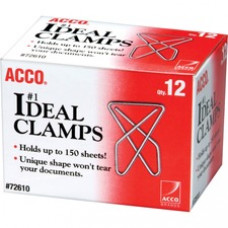 ACCO® Ideal Paper Clamp (Butterfly Clamp), Smooth Finish, #1 Size (Large), 12/Box - Large - No. 1 - 150 Sheet Capacity - 12 / Box - Silver - Metal