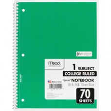 Mead One-subject Spiral Notebook - 70 Sheets - Spiral - College Ruled - 8" x 10 1/2" - White Paper - Tan Cover - Board Cover - Heavyweight, Punched - 1 Each