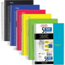 Mead 9-12" x 6" 5-Subject Notebook - Wire Bound - 6" x 9 1/2" - White Paper - Plastic Cover - Pocket Divider, Perforated, Subject - 1Each