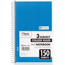 Mead 3-Subject Wirebound College Rule Notebook - 150 Sheets - Spiral - College Ruled - 6
