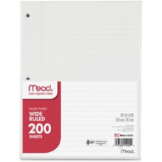 Mead 3-Hole Punched Wide-ruled Filler Paper - 200 Sheets - Ruled Red Margin - 8