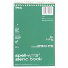 Mead Spell-Write Steno Book - 80 Sheets - Wire Bound - 6 x 9" - Green Paper - Cardboard Cover - 1Each