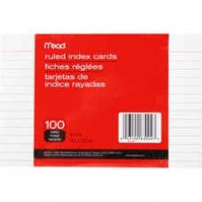 Mead 90 lb Stock Index Cards - Ruled Red Margin - 90 lb Basis Weight - 4