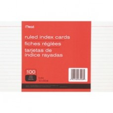 Mead 90 lb Stock Index Cards - Ruled Red Margin - 90 lb Basis Weight - 5" x 8" - White Paper - 100 / Pack