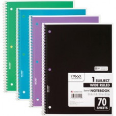 Mead 1 Subject Wide Ruled Spiral Notebook - 70 Sheets - 140 Pages - Spiral Bound - 3 Hole(s) - 10 1/2