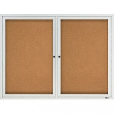 Quartet® Enclosed Cork Bulletin Board for Outdoor Use, 4' x 3', 2 Door, Aluminum Frame - 36