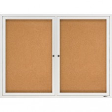 Quartet® Enclosed Cork Bulletin Board for Indoor Use, 4' x 3', 2 Door, Aluminum Frame - 36