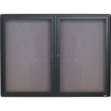Quartet® Enclosed Radius Fabric Bulletin Board, 4' x 3', 2 Door, Graphite Frame - 36