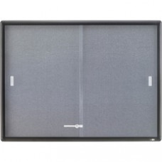 Quartet® Enclosed Fabric Bulletin Board, 4' x 3', Sliding Door, Graphite Frame - 36
