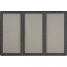 Quartet® Enclosed Radius Fabric Bulletin Board, 6' x 4', 3 Door, Graphite Frame - 48
