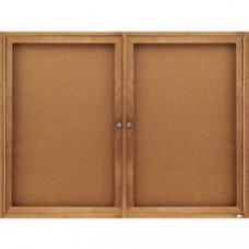 Quartet® Enclosed Cork Bulletin Board for Indoor Use, 4' x 3', 2 Door, Oak Frame - 36