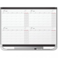 Quartet® Prestige® 2 Magnetic Four Month Calendar Board, 4' x 3', Total Erase® Surface - Monthly - 4 Month - Graphite, White - Steel - Marker Tray, Durable, Ghost Resistant, Stain Resistant, Magnetic, Maintenance Schedule, Mountable - TAA Comp