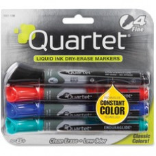Quartet® EnduraGlide® Dry-Erase Markers, Fine Tip, Assorted Colors, 4 Pack - Fine Marker Point - Red, Green, Black, Blue - 4 / Set