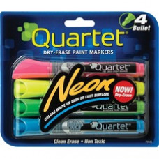 Quartet® Neon Dry-Erase Markers, Bullet Tip, Assorted Colors, 4 Pack - Bullet Marker Point Style - Neon Pink, Yellow, Green, Blue - 4 / Pack