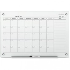 Quartet Infinity™ Glass Magnetic Calendar Board - Monthly, Daily - 1 Month - White - Tempered Glass - Magnetic, Durable, Stain Resistant, Ghost Resistant, Scratch Resistant, Dent Resistant, Dry Erase Surface, Notes Area, Reusable