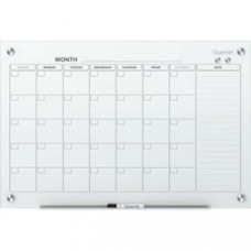 Quartet Infinity™ Glass Magnetic Calendar Board - Monthly, Daily - 1 Month - White - Tempered Glass - Magnetic, Durable, Stain Resistant, Ghost Resistant, Scratch Resistant, Dent Resistant, Dry Erase Surface, Notes Area