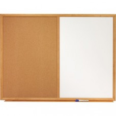 Quartet® Standard Combination Whiteboard/Cork Bulletin Board, 3' x 2', Oak Finish Frame - 36