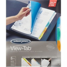 Wilson Jones® View-Tab® Transparent Dividers, 5-Tab Set, Multicolor Square Tabs - 5 Print-on Tab(s) - 5 Tab(s)/Set - Transparent Polypropylene Divider - Multicolor Polypropylene, Transparent Tab(s) - 5 / Set