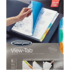 Wilson Jones® View-Tab® Transparent Dividers, 5-Tab Set, Square Multicolor, 5 Pack - 5 Print-on Tab(s) - 5 Tab(s)/Set - Transparent Polypropylene Divider - Multicolor Polypropylene, Transparent Tab(s) - 5 / Box
