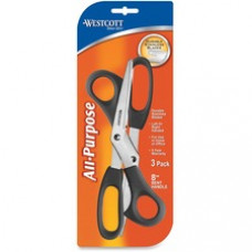 Westcott 8" All-purpose Bent Scissors - 3.50" Cutting Length - 8" Overall Length - Bent - Stainless Steel - Pointed Tip - Black - 3 / Pack