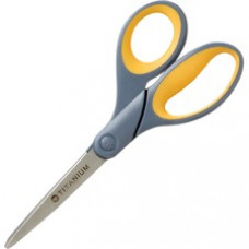 Westcott High Performance Titanium Bonded Scissors - 3 Cutting Length - 7" Overall Length - Straight-left/right - Titanium - Straight Tip - Gray/Yellow - 1 / Each