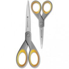 Westcott Titanium Bonded Scissors Set - Straight-left/right - Titanium - Pointed Tip - Yellow - 2 / Pack