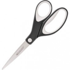 Acme United KleenEarth Soft Handle Scissors - 8" Overall Length - Straight-left/right - Stainless Steel - Black - 1 Each