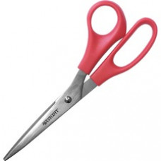 Westcott Stainless Steel 8" Straight Scissors - 3.50" Cutting Length - 8" Overall Length - Straight-left/right - Stainless Steel - Pointed Tip - Red, Silver - 1 Each