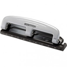 Bostitch EZ Squeeze™ 12 Three-Hole Punch - 3 Punch Head(s) - 12 Sheet Capacity - 9/32" Punch Size - 3" x 1.6" - Black, Silver