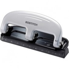 Bostitch EZ Squeeze™ 20 Three-Hole Punch - 3 Punch Head(s) - 20 Sheet Capacity - 9/32" Punch Size - 4.4" x 2" - Black, Silver