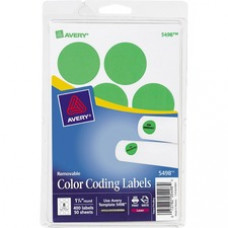 Avery® 1-1/4" Round Color Coding Labels - Removable Adhesive - 1 1/4" Diameter - Circle - Laser - Neon Green - 12 / Sheet - 400 / Pack