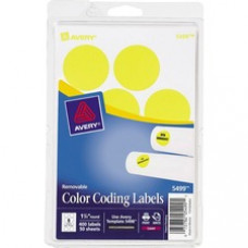 Avery® 1-1/4" Round Color Coding Labels - Removable Adhesive - 1 1/4" Diameter - Circle - Laser - Neon Yellow - 12 / Sheet - 400 / Pack
