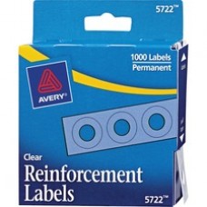 Avery® Hole Reinforcements, Clear, 1000 Labels (5722) - Clear - Polyvinyl - 1000 / Pack